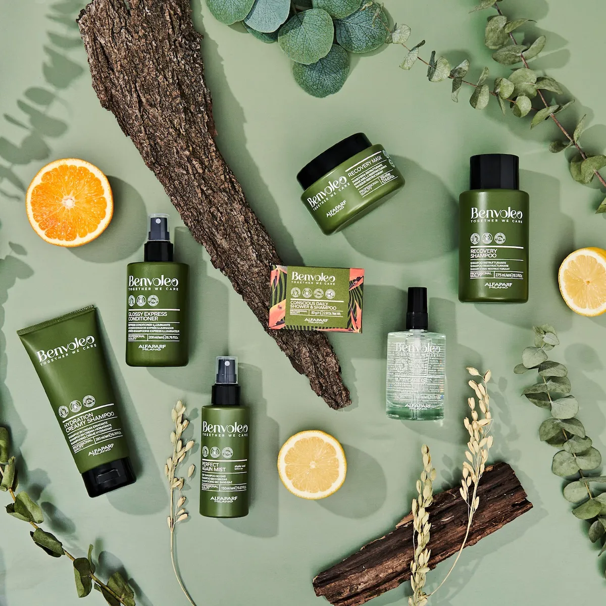 Benvoleo products on a green background